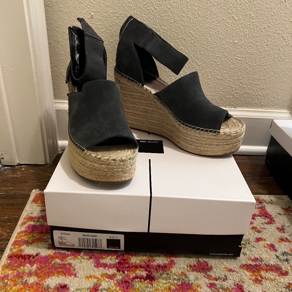 Dolce Vita Straw Platform Sandal in Smoke Suede Size 10 - Picture 1 of 4